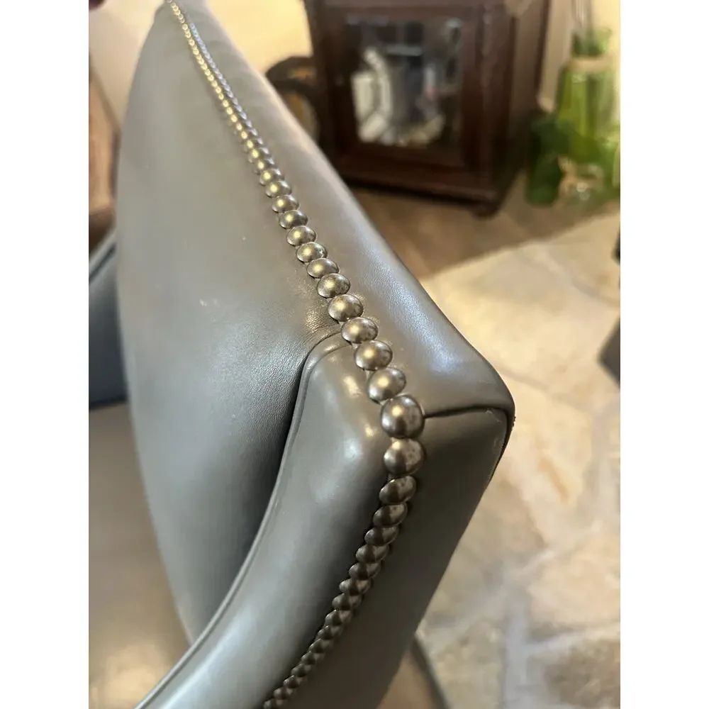 Authentic Ralph Lauren Home Leather Armchair Slate Grey Silver Nailhead MINT